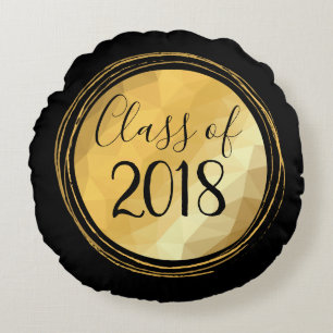 Graduation gift, class of 2018 golden metallic round pillow