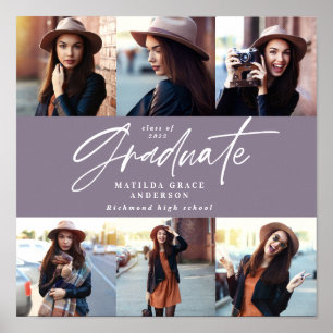 Graduation gift multi photo modern elegant purple poster