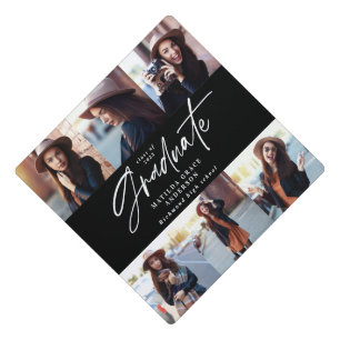 Graduation gift multi photo modern elegant script  cap topper