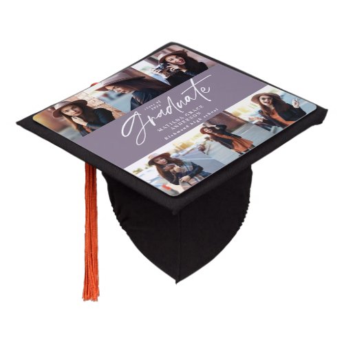 Graduation gift multi photo modern elegant script graduation cap topper