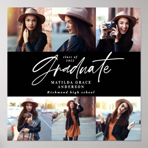 Graduation gift multi photo modern elegant script poster