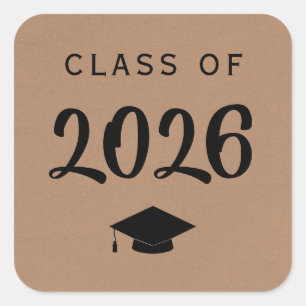Graduation Gift Tag, Class of 2026 Sticker, Kraft Square Sticker
