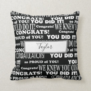 Graduation gift word collage black and white throw pillow