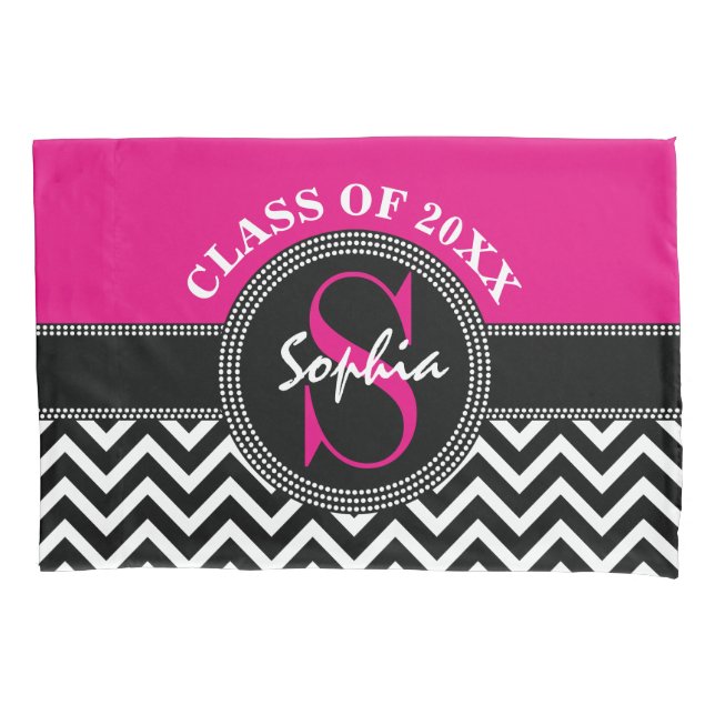 Graduation Girl Hot Pink and Black Class Year Pillow Case (Front)