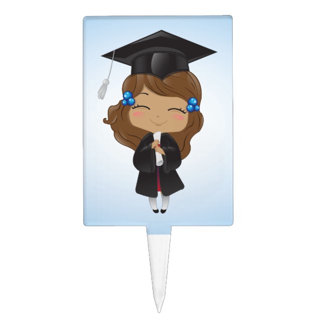 Graduation girl in black cake topper (Front)