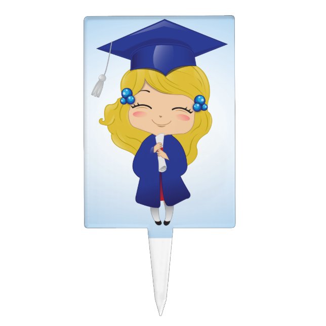Graduation girl in blue cake topper (Front)