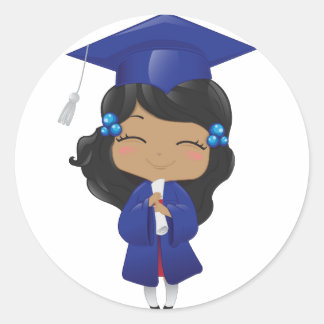 Graduation girl in blue classic round sticker