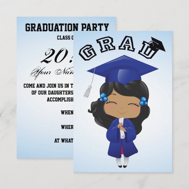 Graduation Girl in Blue Invitation (Front/Back)