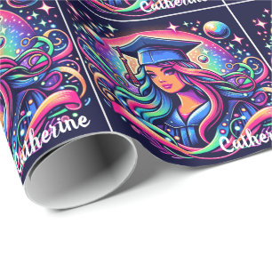 Graduation Girl in Neon Colors Custom Wrapping Paper