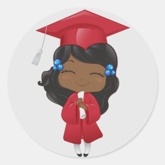 Graduation girl in red classic round sticker
