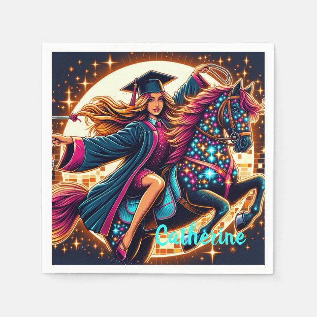 Graduation Girl On Fancy Horse Custom Napkins (Front)