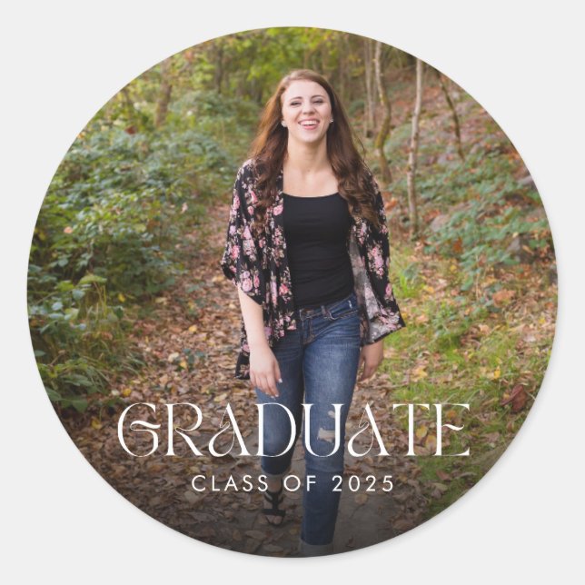 Graduation Girl Photo Graduation Party Favor  Classic Round Sticker (Front)