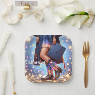 Graduation Girl With Cowboy Boots Custom Paper Plates