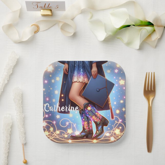 Graduation Girl With Cowboy Boots Custom  Paper Plates (Wedding)
