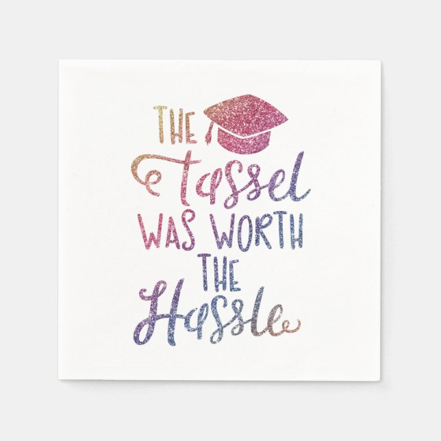 Graduation Girly Chic Stylish Rainbow Glitter Napkins (Front)