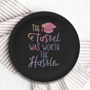 Graduation Girly Chic Stylish Rainbow Glitter Paper Plates