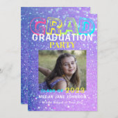 Graduation girly glitter middle school photo invitation (Front/Back)
