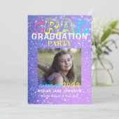 Graduation girly glitter middle school photo invitation (Standing Front)