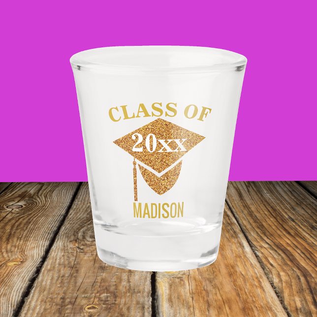Graduation Glam Gold Mortarboard Reunion Shot Glass (Creator Uploaded)