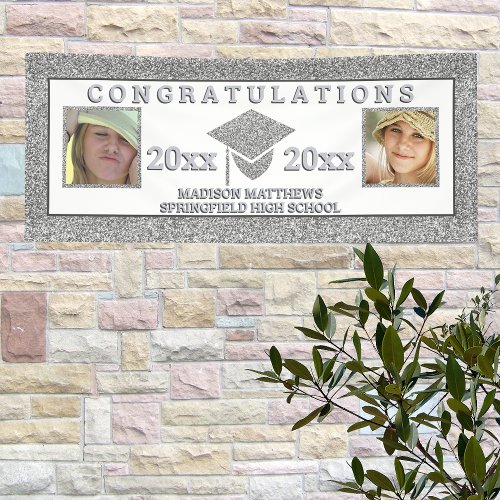 Graduation Glam Silver Congratulations Photo Banner