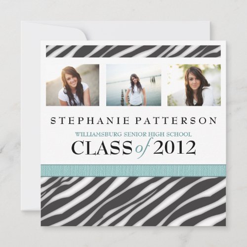 Graduation Glamour Girl Zebra Print with Aqua Personalized Announcements