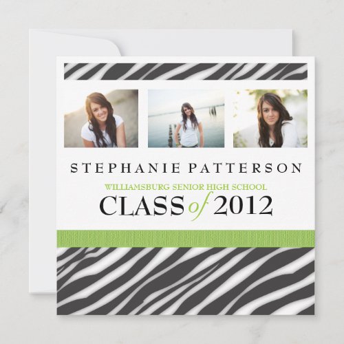 Graduation Glamour Girl Zebra Print with Green Announcement