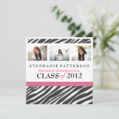Graduation Glamour Girl Zebra Print with Hot Pink Invitation (Standing Front)