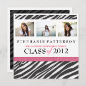 Graduation Glamour Girl Zebra Print with Hot Pink Invitation (Front/Back)