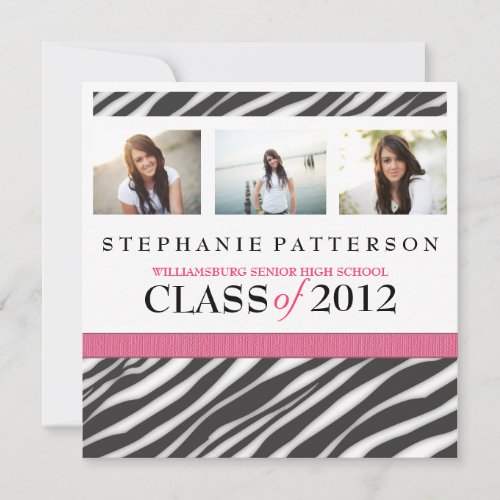 Graduation Glamour Girl Zebra Print with Hot Pink Custom Announcements