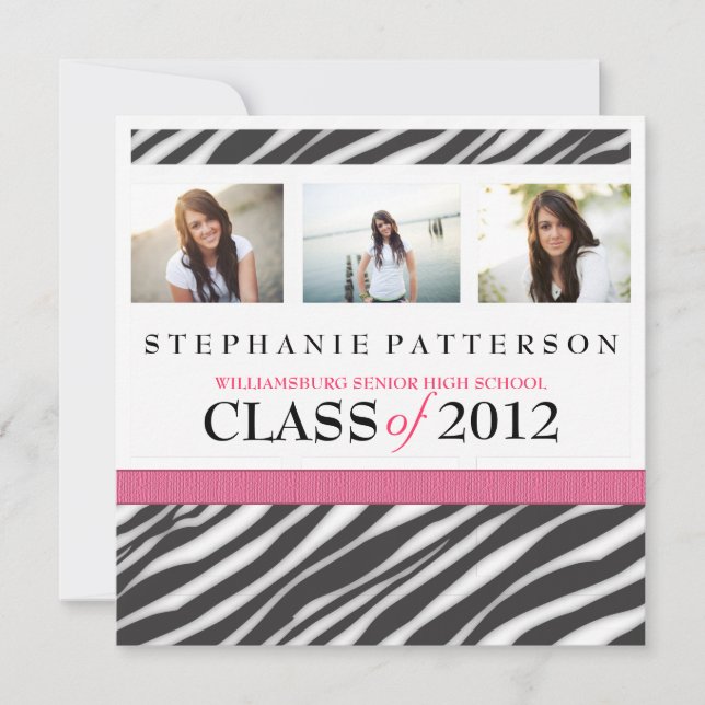 Graduation Glamour Girl Zebra Print with Hot Pink Invitation (Front)