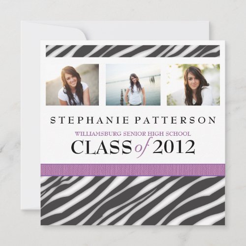 Graduation Glamour Girl Zebra Print with Purple Personalized Invite
