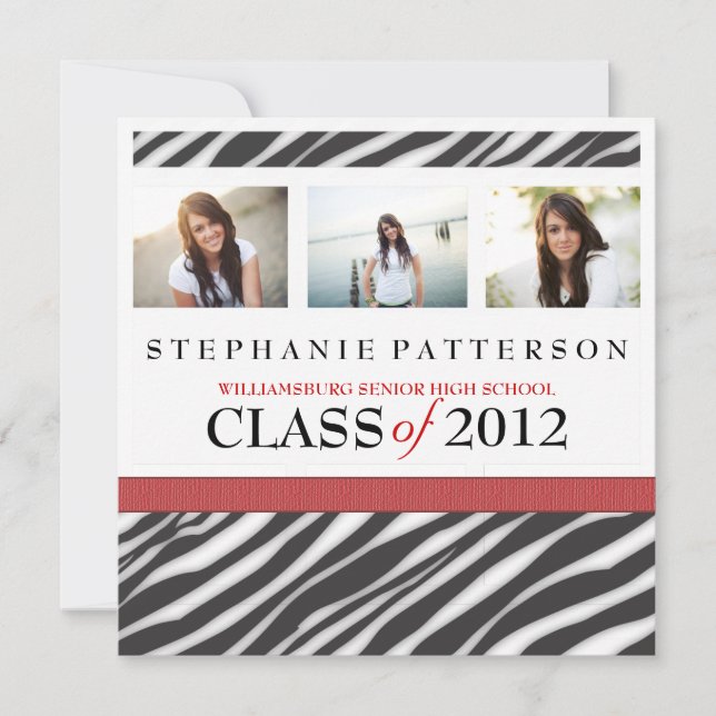 Graduation Glamour Girl Zebra Print with Red Invitation (Front)