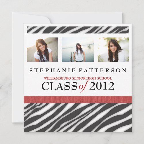 Graduation Glamour Girl Zebra Print with Red Personalized Invitation