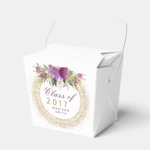 Graduation Glitter Watercolor Flower Gold Confetti Favor Boxes