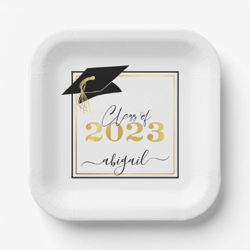 Graduation Gold 2023 Black or Custom Color Paper Plates