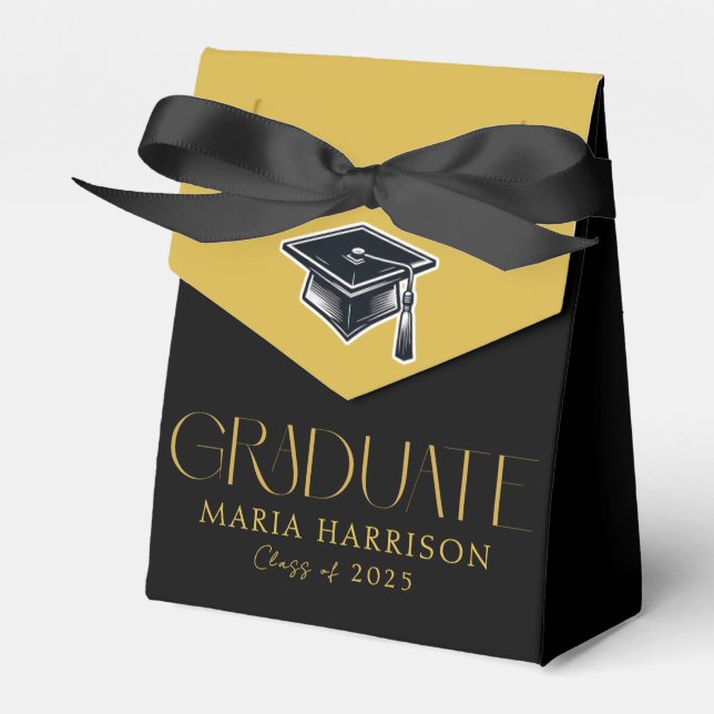 Graduation Gold Black  Favor Boxes (Front Side)