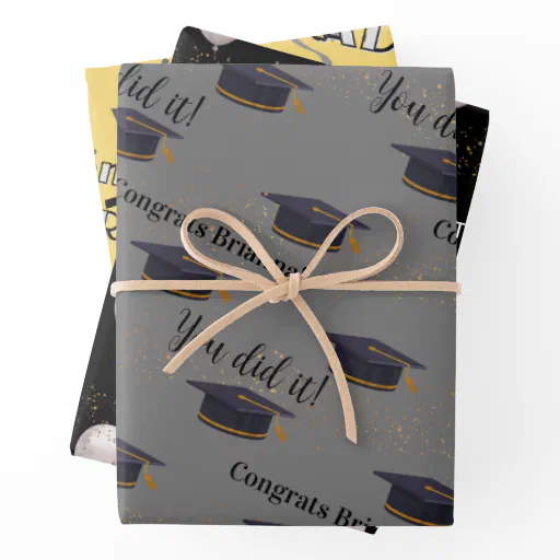 Graduation gold, black, gray wrapping paper sheets