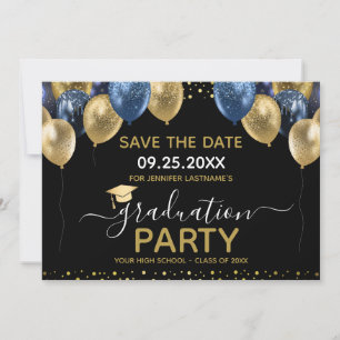 Graduation Gold Blue Save the Date Invitation