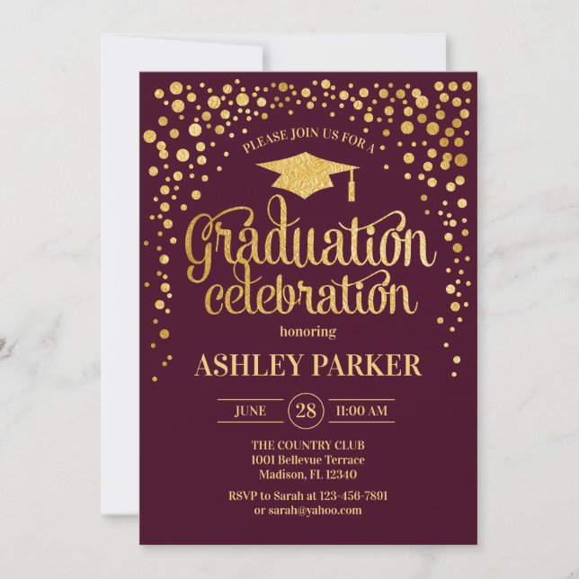 Graduation - Gold Burgundy Invitation (Front)