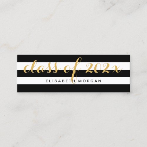 Graduation Gold Calligraphy Black White Stripes Double-Sided Mini Business Cards (Pack Of 20)