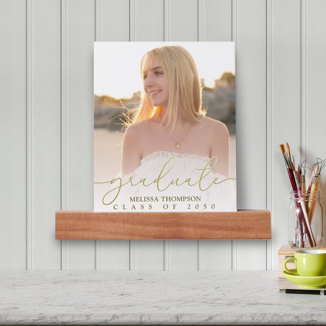 Graduation Gold Calligraphy Custom Photo Picture Ledge (Gold calligraphy graduation photo print ledge personalized with name and class year. 🎓✨)