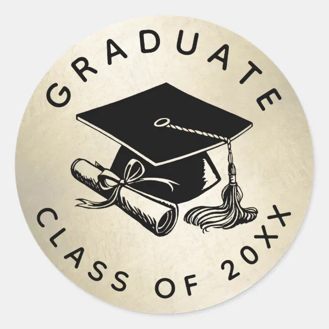 Graduation Gold Cap Diploma Class of 2023 Classic Round Sticker | Zazzle