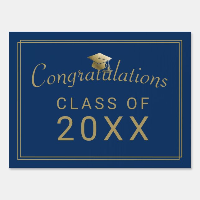 Graduation Gold Congratulations Royal Blue 2025 Sign (Front)