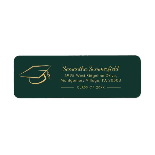 Graduation Gold Foil Cap Graduate Return Address Label