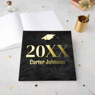 Graduation Gold Foil On Black Leather Guest Book