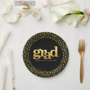 Graduation gold foil typography black modern bold paper plates