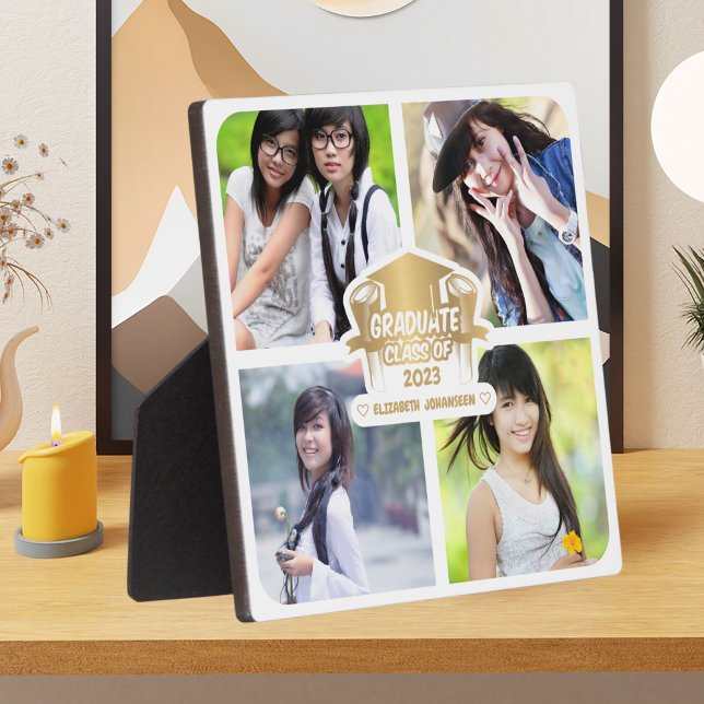 Graduation Gold Foil with 4 Custom Photo Collage Plaque (Creator Uploaded)