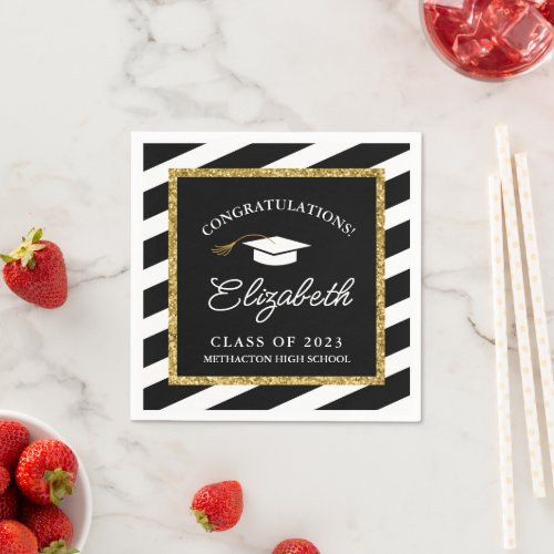 Graduation Gold Glitter Script Graduation Party Napkins