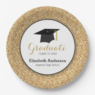 Graduation Gold Glitter Stylish Paper Plates