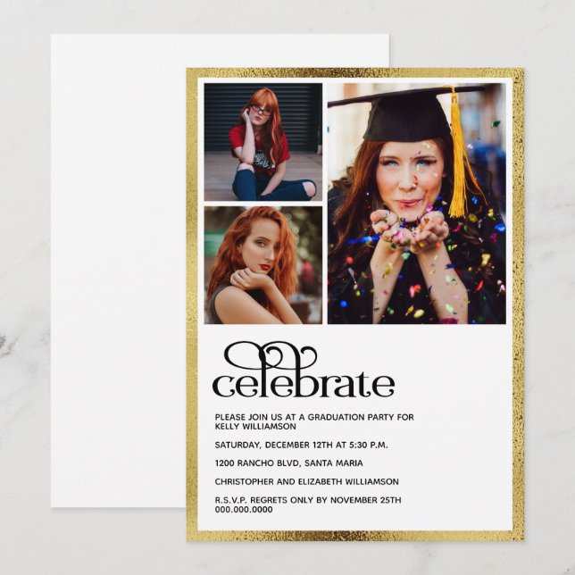Graduation Gold Graduate Photo Invitation (Front/Back)